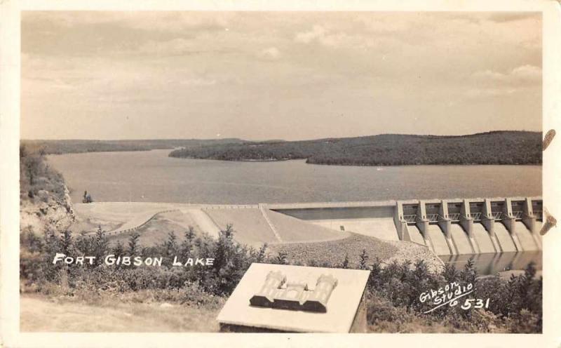 Fort Gibson Lake Oklahoma Dam Birds Eye View Real Photo Antique Postcard J67804