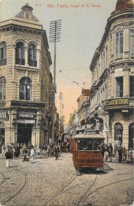 Brazil Sao Paulo S. Bento crowded animated avenue tramway vintage postcard