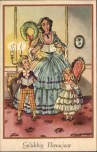 NETHERLANDS A/s LYNSORDEN Fancy Woman Singing w Children Vintage Postcard