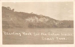 Canal Zone Panama c1910 RPPC Real Photo Postcard Blasting Rock For Gatun Locks