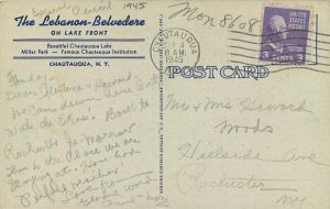 Chautauqua New York Lebanon Belvedere roadside Postcard linen Teich 12970