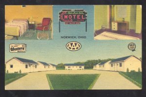 NORWICH OHIO BAKER'S MOTEL INTERIOR VINTAGE LINEN ADVERTISING POSTCARD