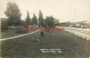 Depot, Iowa, Ames, RPPC, Chicago & North Western Railroad Station, LL Cook No 79