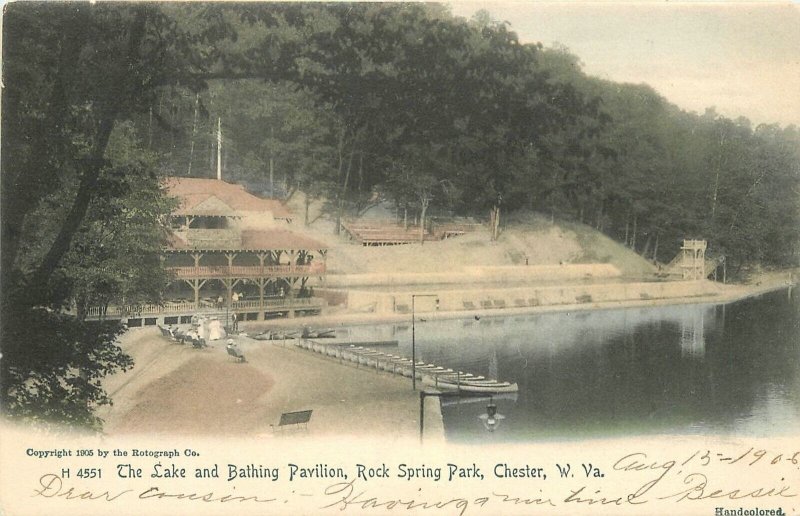 Postcard 1906 West Virginia Chester Lake Bathing Pavilion Rock Park 23-13062