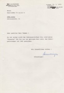 Hansjurgen Staudinger WW2 Dachau Nazi War Camp Hand Signed Letter