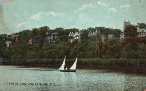 New York, 1910 Seneca Lake and Geneva Lake Sailboat Town NY, Vintage Postcard