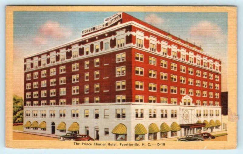 FAYETTEVILLE, North Carolina NC ~ Roadside PRINCE CHARLES HOTEL c1940s  Postcard