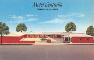 Centralia Illinois Motel Exterior Street View Linen Antique Postcard K21901