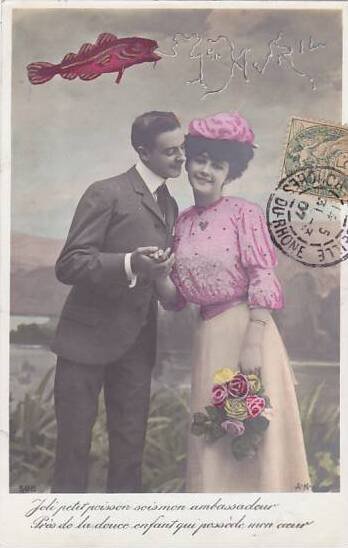 1er Avril April Fool's Day Romantic Couple With Fish 1907