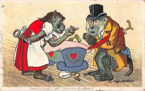 Dressed Monkeys with Umbrella and Key Antique Postcard J56350