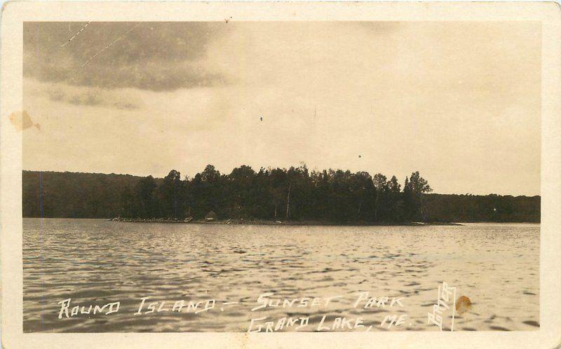 Grand Lake Maine 1920s Round Island Sunset Park Porter RPPC real photo 6734