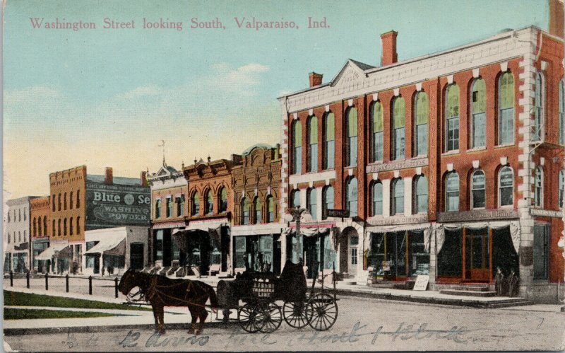 Valparaiso IN Washington Street looking south National Bank Kropp Postcard G73