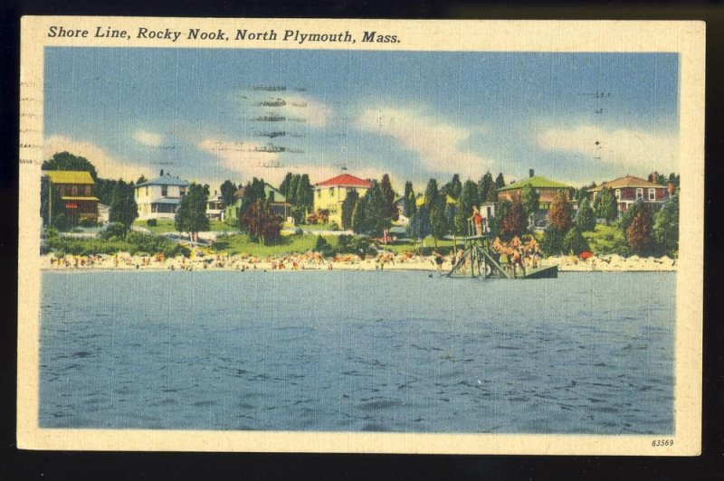 North Plymouth, Massachusetts/MA Postcard, Rocky Nook Shore Line, 1952!