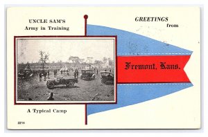 Postcard Greetings From Fremont Kans. Kansas Uncle Sam's Army In Training