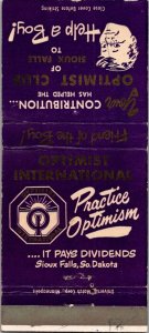 Matchbook Cover Optimist Club International Sioux Falls, South Dakota MB174