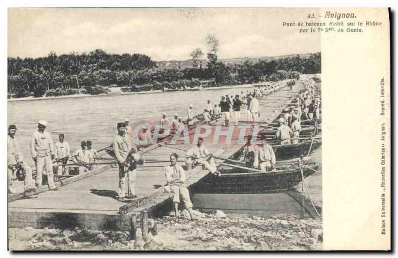 Old Postcard Army boats Avignon Bridge on the Rhone established by the 7th Re...