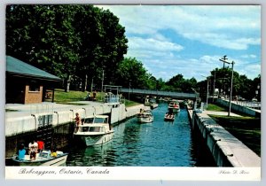 Locks Between Pigeon And Sturgeon Lakes, Bobcaygeon Ontario, Chrome Postcard