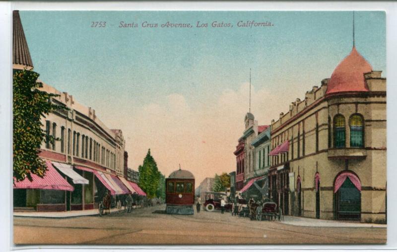 Santa Cruz Avenue Los Gatos California 1910c postcard