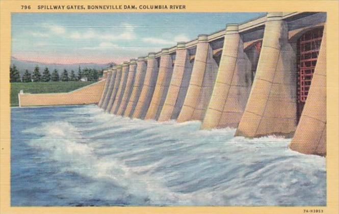 Oregon Bonneville Dam Spillway Gates On Columbia River Curteich