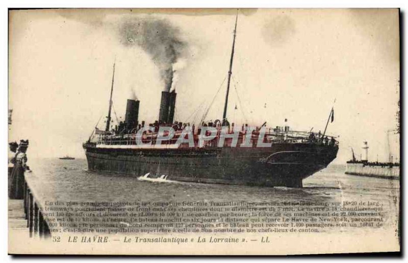 Old Postcard The Transatlantic Boat Lorraine