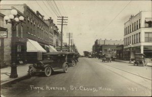 St. Cloud MN Fifth Ave Cars GREAT STREET SCENE c1910 Real Photo Postcard