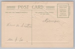 Birthday~Corner Pull Down~Folks On Path~Blue Posies~Gold~Emb~John Winsch~Vtg PC