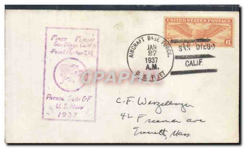 Letter USA 1st flight San Diego Pearl Harbor 27 January 1937
