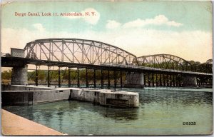 Postcard NY Amsterdam Barge Canal Lock 11