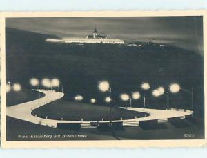 old rppc STREET LIT UP AT NIGHT Kahlenberg - Vienna Woods Austria HM1582