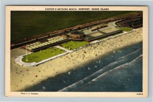 Newport, RI-Rhode Island, Aerial View, Easton's Bathing Beach, Linen Postcard