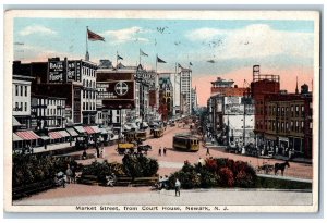 Newark New Jersey NJ Postcard Market Street From Court House 1921 Carriages