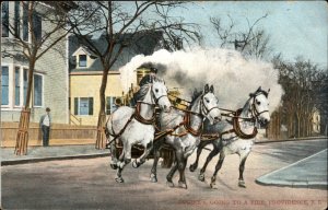 Providence Rhode Island RI Fire Fighting Horse Wagon Action Shot 1900s-20s PC