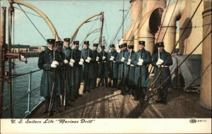 U.S. Sailors Life Marines Drill Men with Rifles Guns Aboard Ship c1910 Postcard