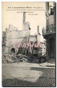 Old Postcard The Great War Reims corner of the Rue des Cordeliers and Rue L &...