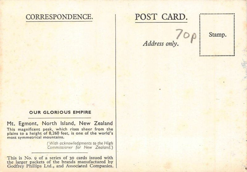 A863 New Zealand North Island Mt Egmont vintage postcard