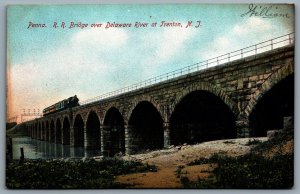 Postcard Trenton NJ c1909 Penna. Railroad Bridge Over Delaware River Train