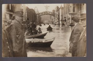 Parkersburg WEST VIRGINIA RPPC 1913 FLOOD People BOATS ON MAIN STREET Stores WV