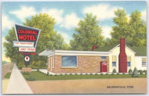 Vintage Colonial Motel Brownsville Tennessee Linen Postcard Air Conditioned