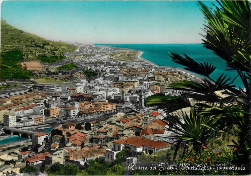 Italy Ventimiglia 1950s panorama semi modern postcard
