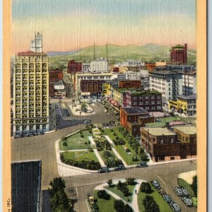 1945 Asheville, N.C. Downtown Birds Eye Cars Pack Square Harry Martin Teich A210