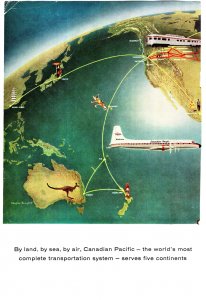 Airplane, Train, Canadian Pacific Map, Advertising, National Geographic 1959