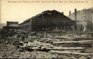 Johnstown PA Wreckage & Debris at Mill 1889 Flood c1910 Postcard