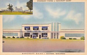 MADISON WISCONSIN~CHARMANY FARMS~BANCROFT DAIRY-ART DECO BLDG POSTCARD 1940s