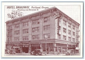 Portland Oregon OR Postcard Hotel Broadway Building Cars Auto Supplies c1910's