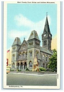 c1940 Blair County Court House and Soldier's Monument Hollidaysburg PA Postcard 