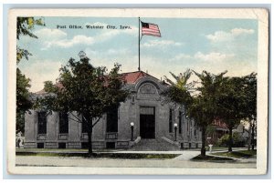 1920 Post Office Building Entrance US Flag Webster City Iowa IA Antique Postcard