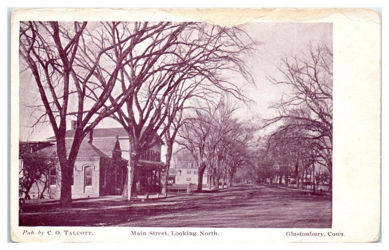 Early 1900s Main Street, looking North, Glastonbury, CT Postcard