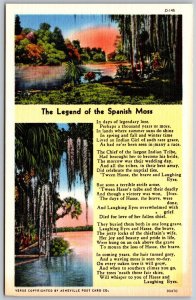 Vtg The Legend Of The Spanish Moss Poem 1930s Linen Postcard