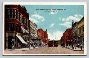 J97/ Fostoria Ohio Postcard c1910 Main Street Stores Trolley  366