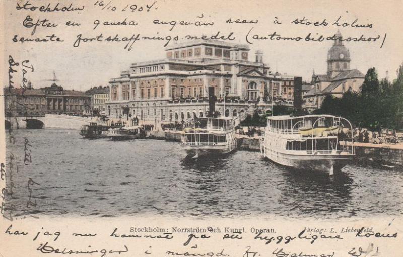 Royal Opera House on Norrstrom River - Stockholm, Sweden - pm 1904 - UDB